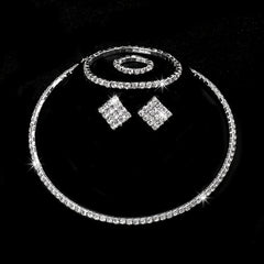 Rhinestone Crystal Jewelry Set: Choker Necklace, Earrings, Bracelet & Ring