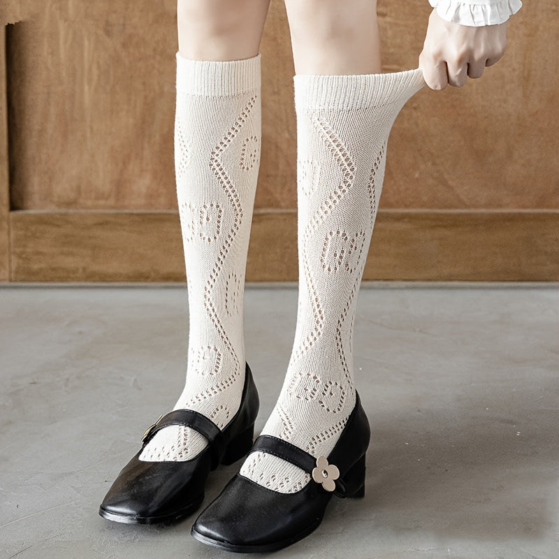 Striped Calf Socks Knee High Hollow Out Women's Stockings