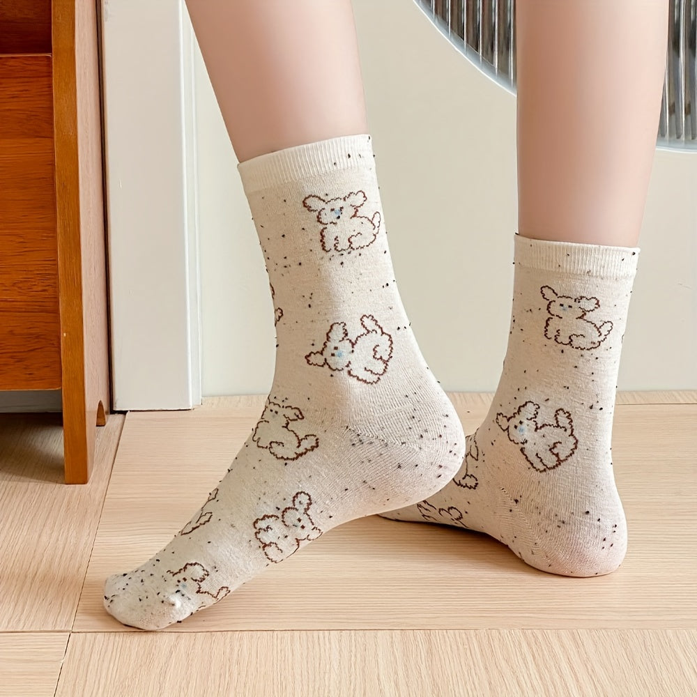 Dog Pattern Socks Soft Mid Tube Stockings Women's Hosiery