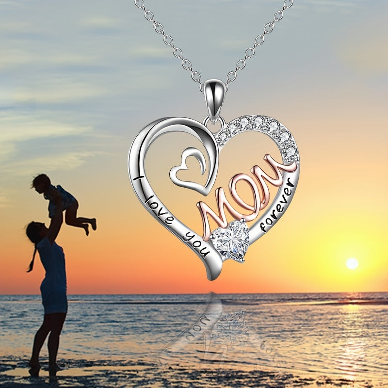 Heart Shape Pendant Necklace with Zircon Inlay