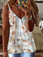  Colorblock Floral Cami Top V Neck 
