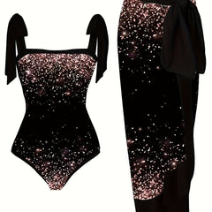 Sparkle Print Tie Shoulder One Piece Bathing suit Set