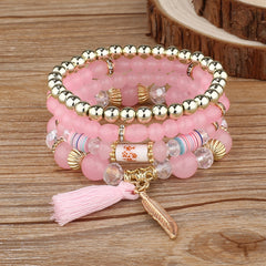 Bohemia Beaded Bracelets Tassels & Leaves Pendant Vintage Bracelet Set