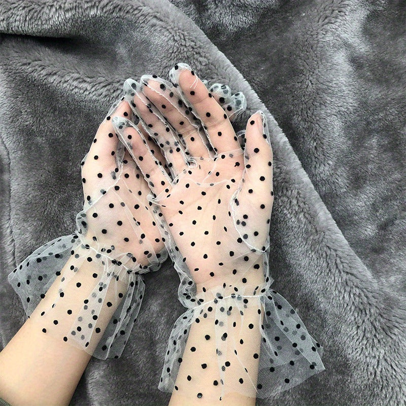 Polka Dot Lace Gloves Short Transparent Gloves for Party Prom Wedding
