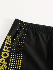 Men s Swim Boxers Block Sports Print Quick Dry Swimsuit Shorts Pants