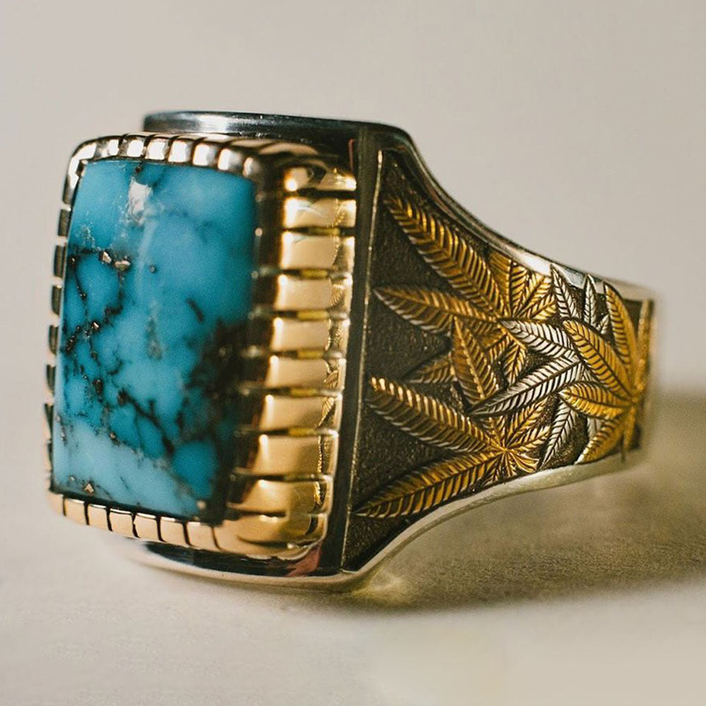 Men's Retro Colored Mushroom Turquoise Square Ring