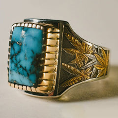 Men's Retro Colored Mushroom Turquoise Square Ring