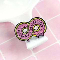 ALWAYS HUNGRY Pink Donut Cartoon Brooch