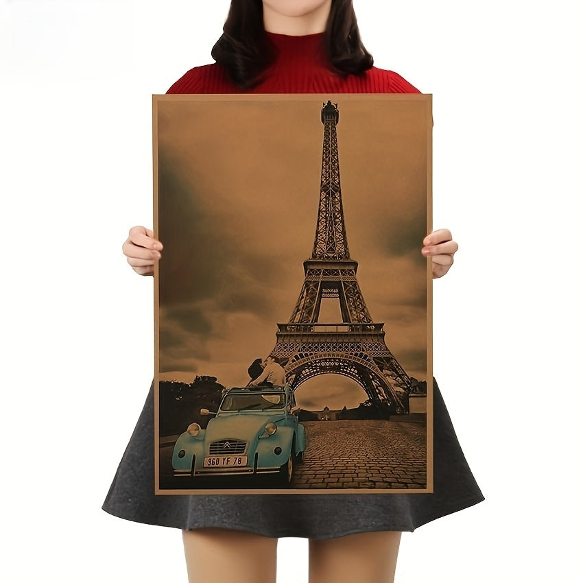 1pc Paris Eiffel Tower Nostalgic Photo Brown Paper Bar Poster Vintage Poster
