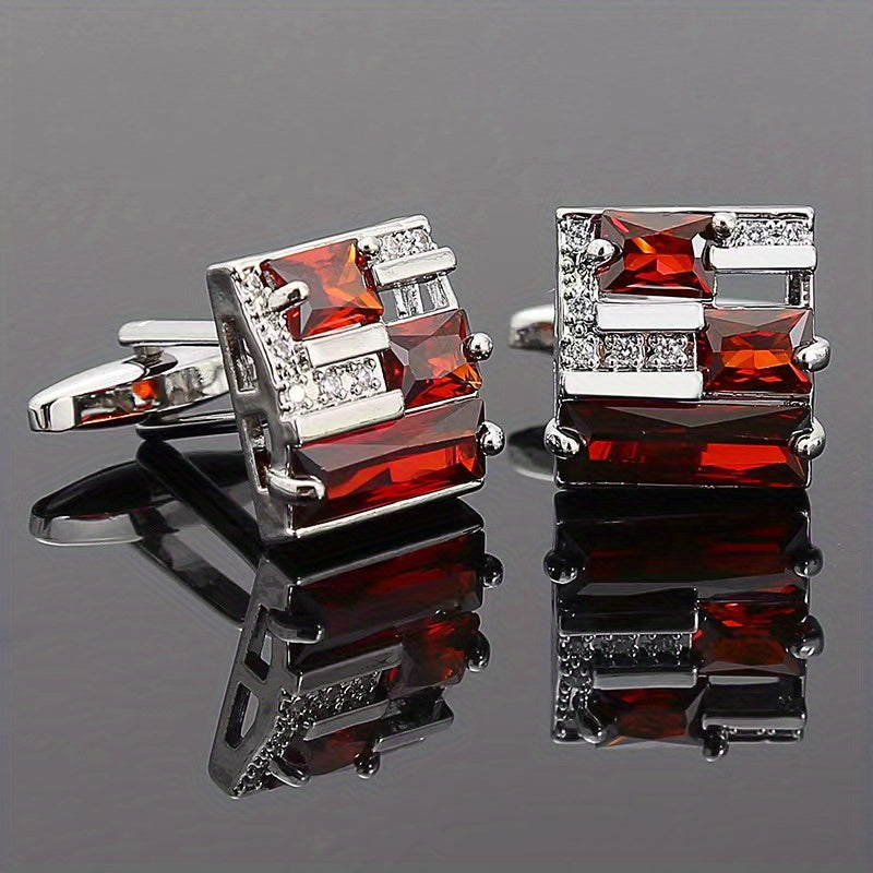 Square Crystal Cufflinks Copper Faux Diamond French Shirt Button Hollowed Out