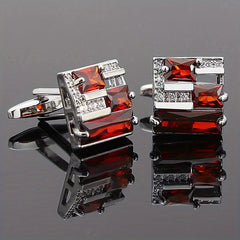 Square Crystal Cufflinks Copper Faux Diamond French Shirt Button Hollowed Out