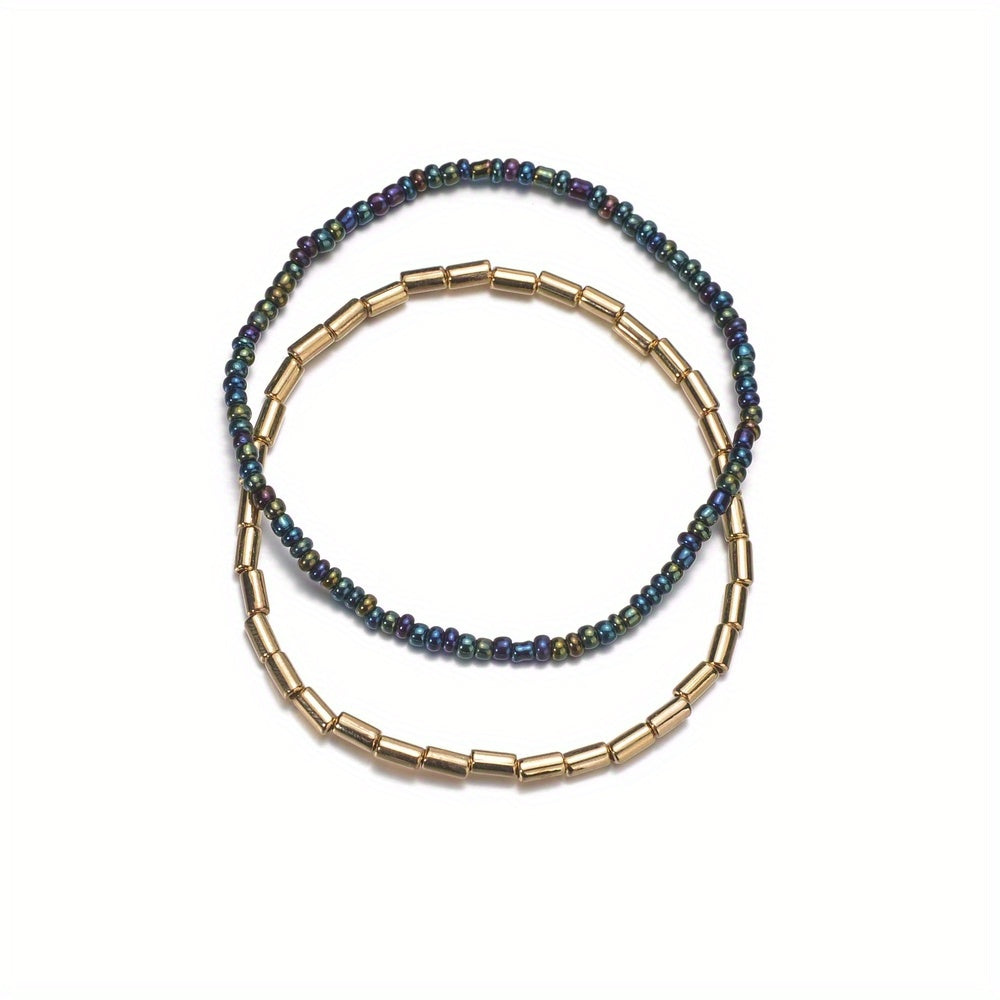 Ocean Beach Beaded Anklet Set with Mini Rice Beads