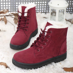 Women's Lace Up Snow Boots Plush Inner Thermal Platform Ankle Boots