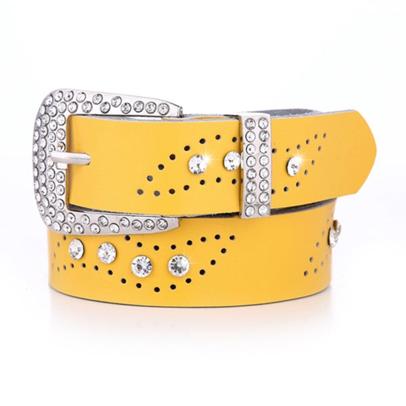 Geometric Hollow Rhinestone Leather Belt