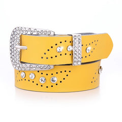 Geometric Hollow Rhinestone Leather Belt