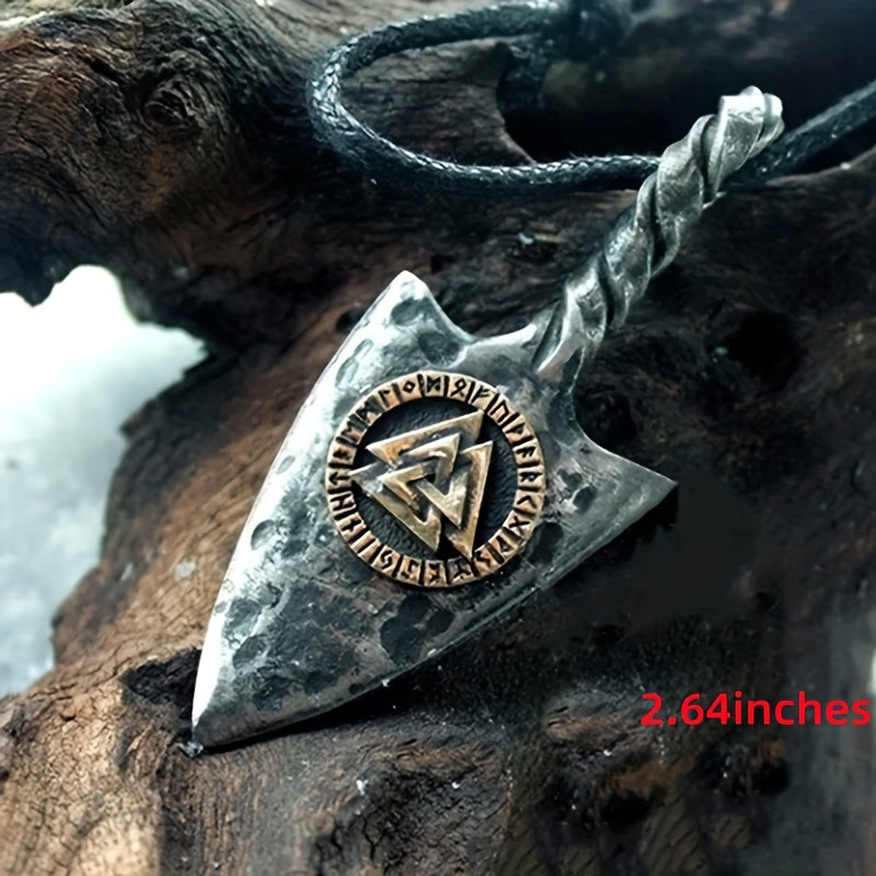 Vintage Viking Spear Pendant Necklace with Rune Engraving