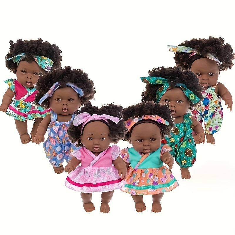 8inch Curly Hair Simulative Doll Soft Rubber Toy Doll Including Doll Clothes