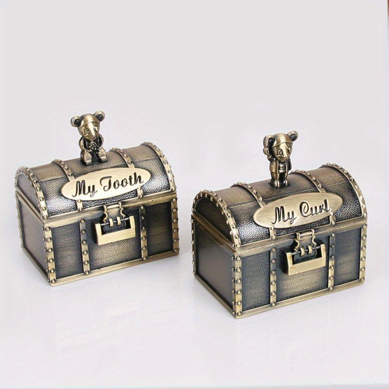 Baby Tooth Treasure Chest Box Silvery Tooth Holder And Curl Organizer Set