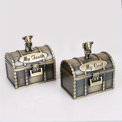 Baby Tooth Treasure Chest Box Silvery Tooth Holder And Curl Organizer Set