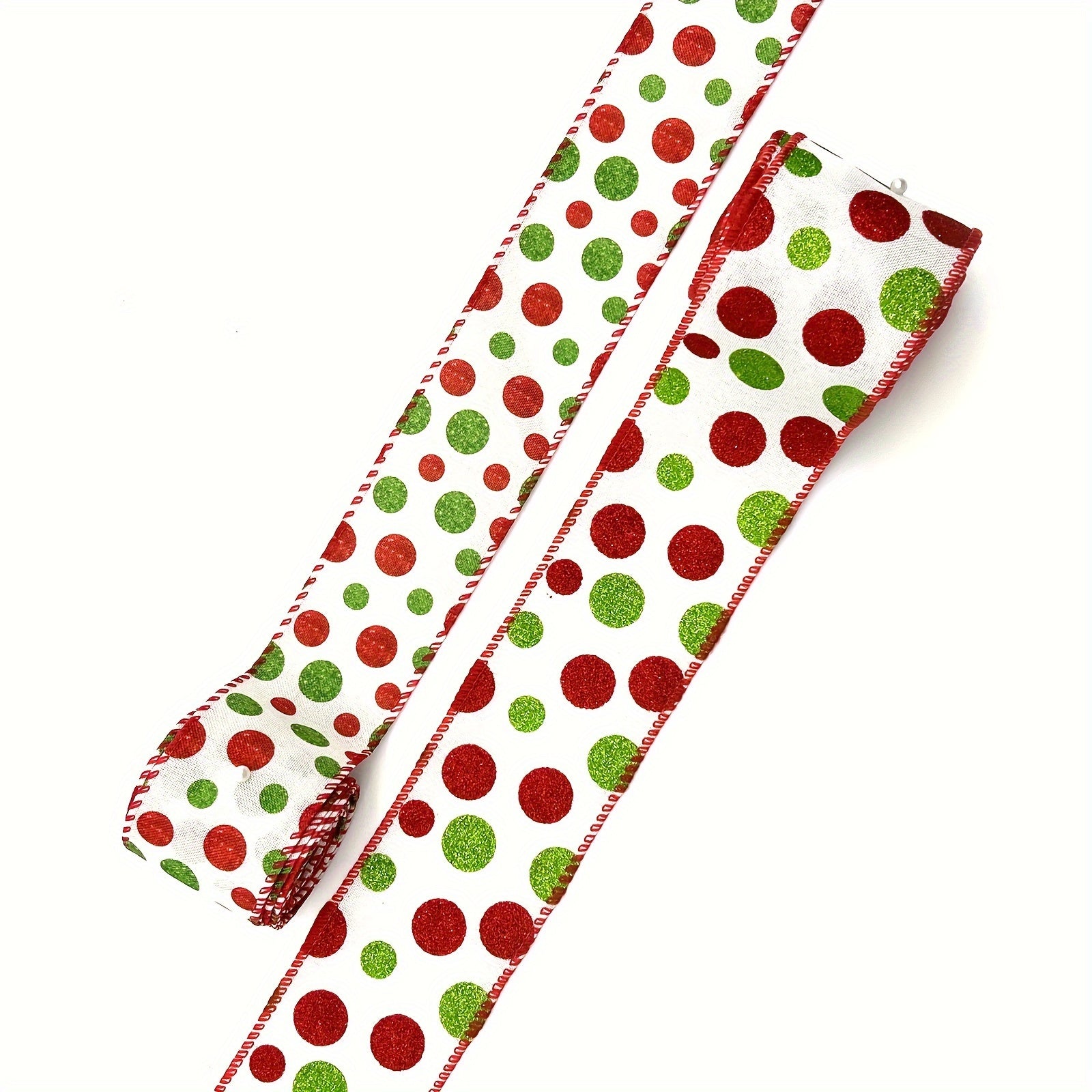 Christmas Dot Wired Edge Ribbons Green Red Dot Burlap Decorative Ribbons