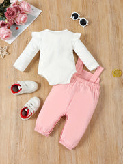 Toddler Girl 2pc Ruffle Sweater Top Cartoon Suspender Pants Set