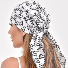 Geometric Print Turban Hat Hair Cap Lightweight Ribbon Long Hair Bonnet
