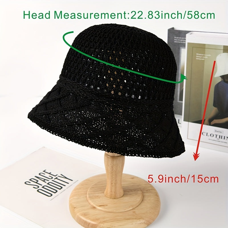 Hollow Crochet Breathable Sun Hat Solid Bucket Hat Thin Cloche Hats
