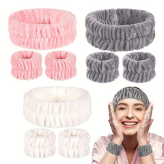 Plush Velvet Elastic Headband Wristband Set for Skincare Spa