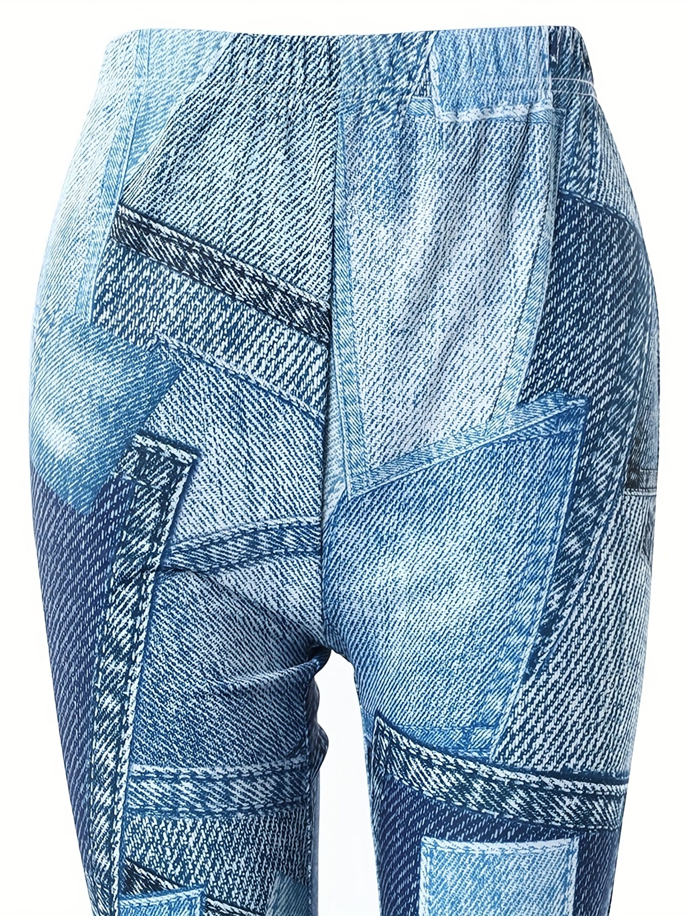  Denim Print Flared Leg Skinny Pants