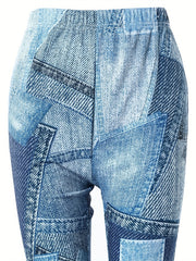  Denim Print Flared Leg Skinny Pants