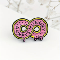 ALWAYS HUNGRY Pink Donut Cartoon Brooch