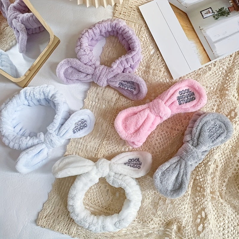 Soft Plush Bowknot Headband Elastic Headband for Spa Makeup