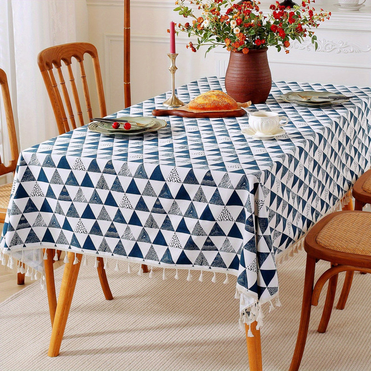 Triangle Tassel Tablecloth for Picnics Camp Weddin
