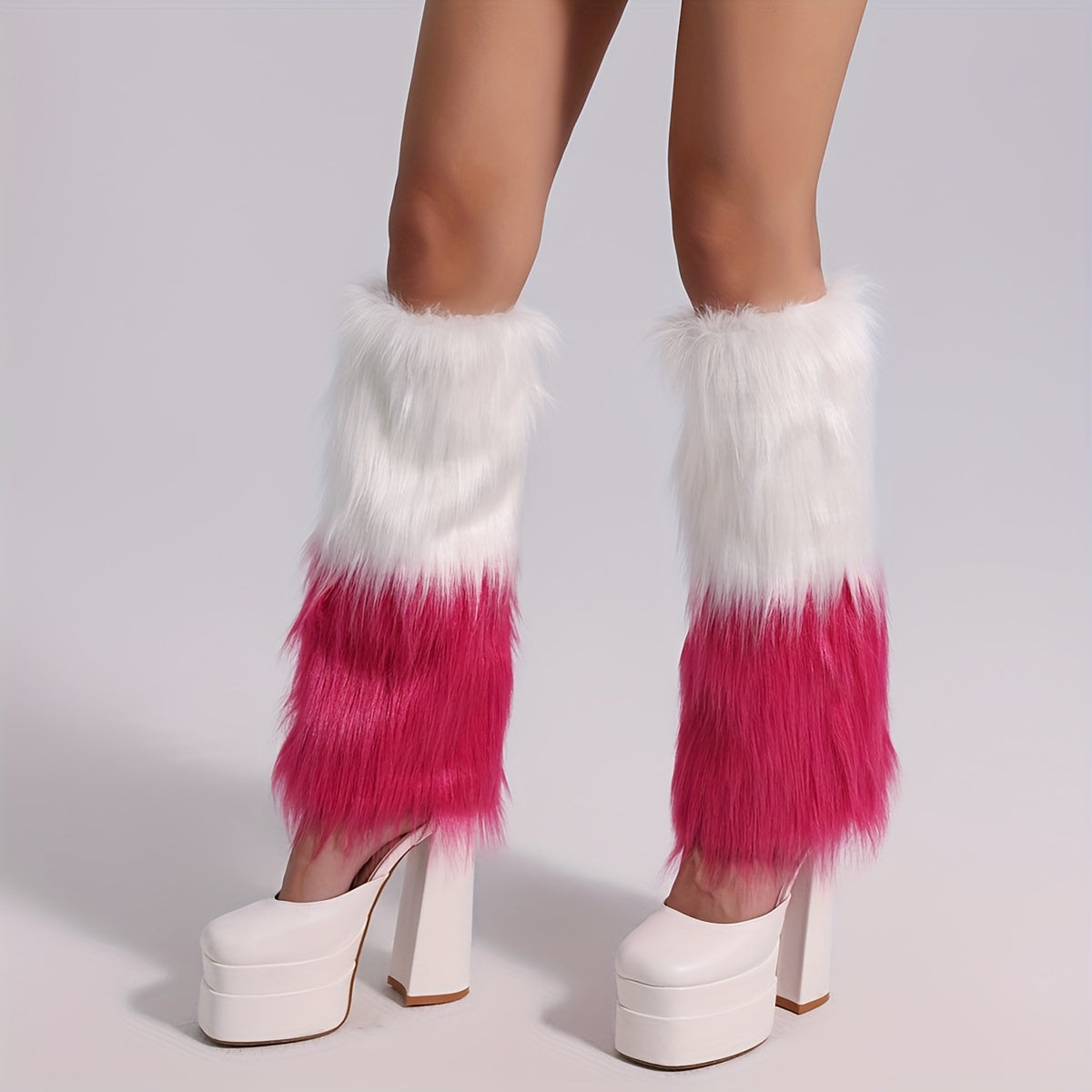 Colorblock Fuzzy Leg Warmers Warm Knee High Socks