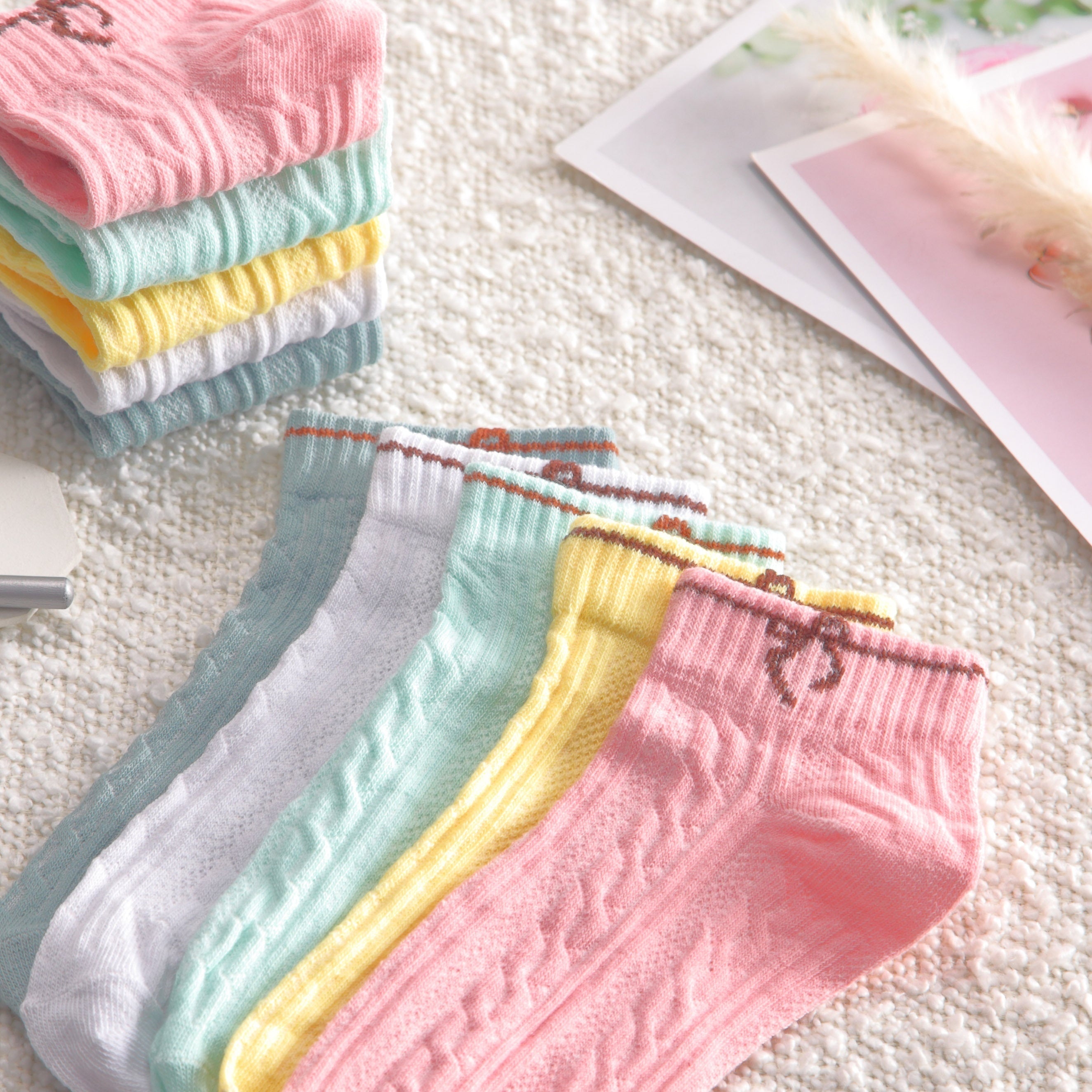 5 Pairs Bow Socks & Low Cut Ankle Socks Women's Stockings