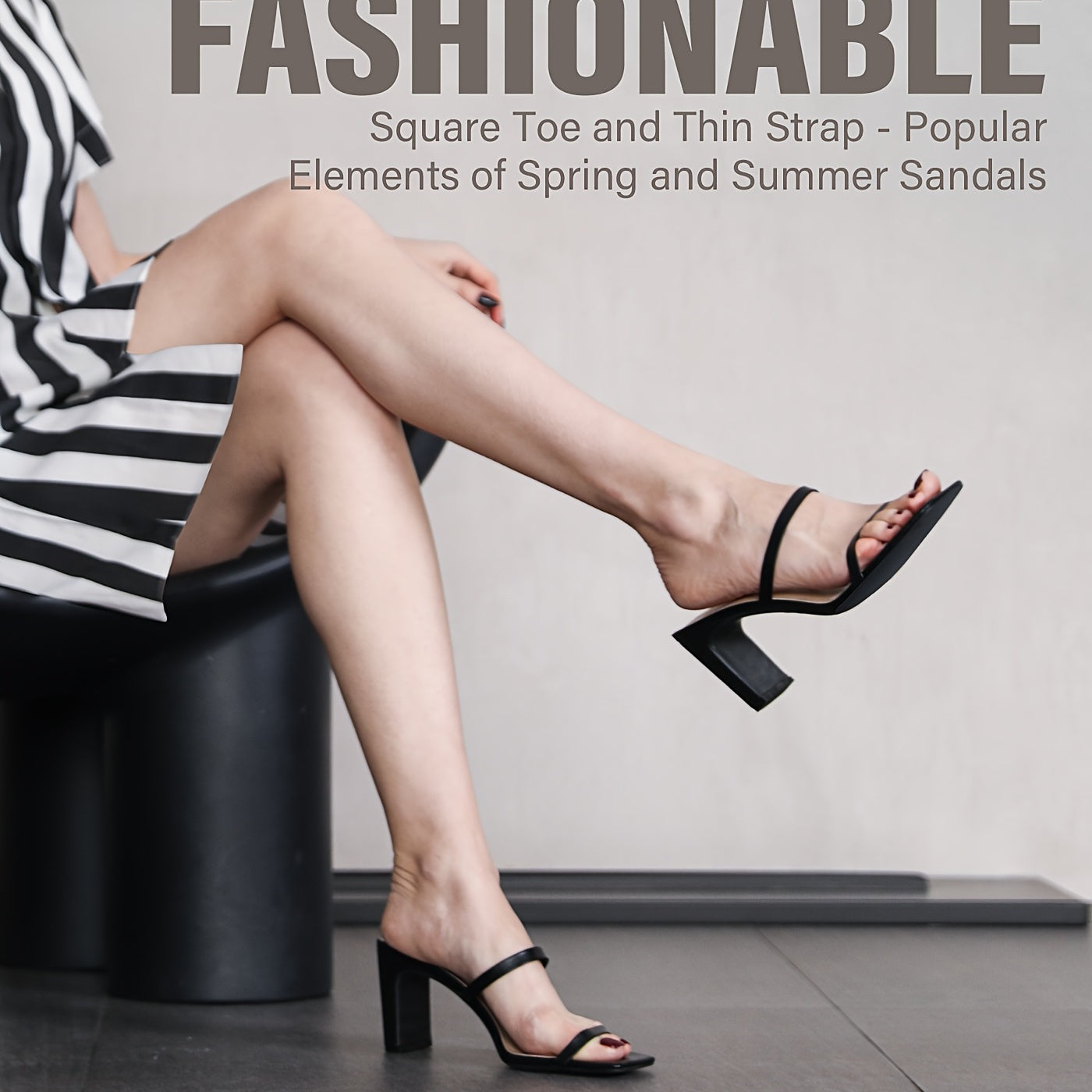 Women's Chunky Heel Square Toe Sandals High Heels Slip On