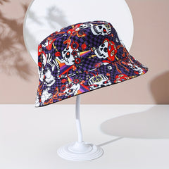Hip Hop Skull Print Bucket Hat Reversible Sun Hat