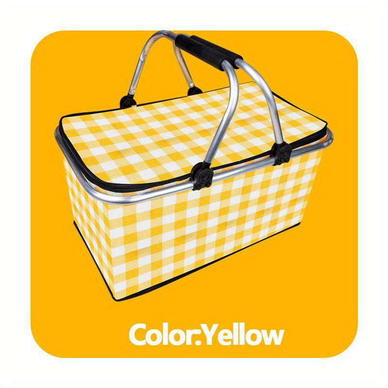30L Plaid Pattern Picnic Storage Basket Lightweight Handbag