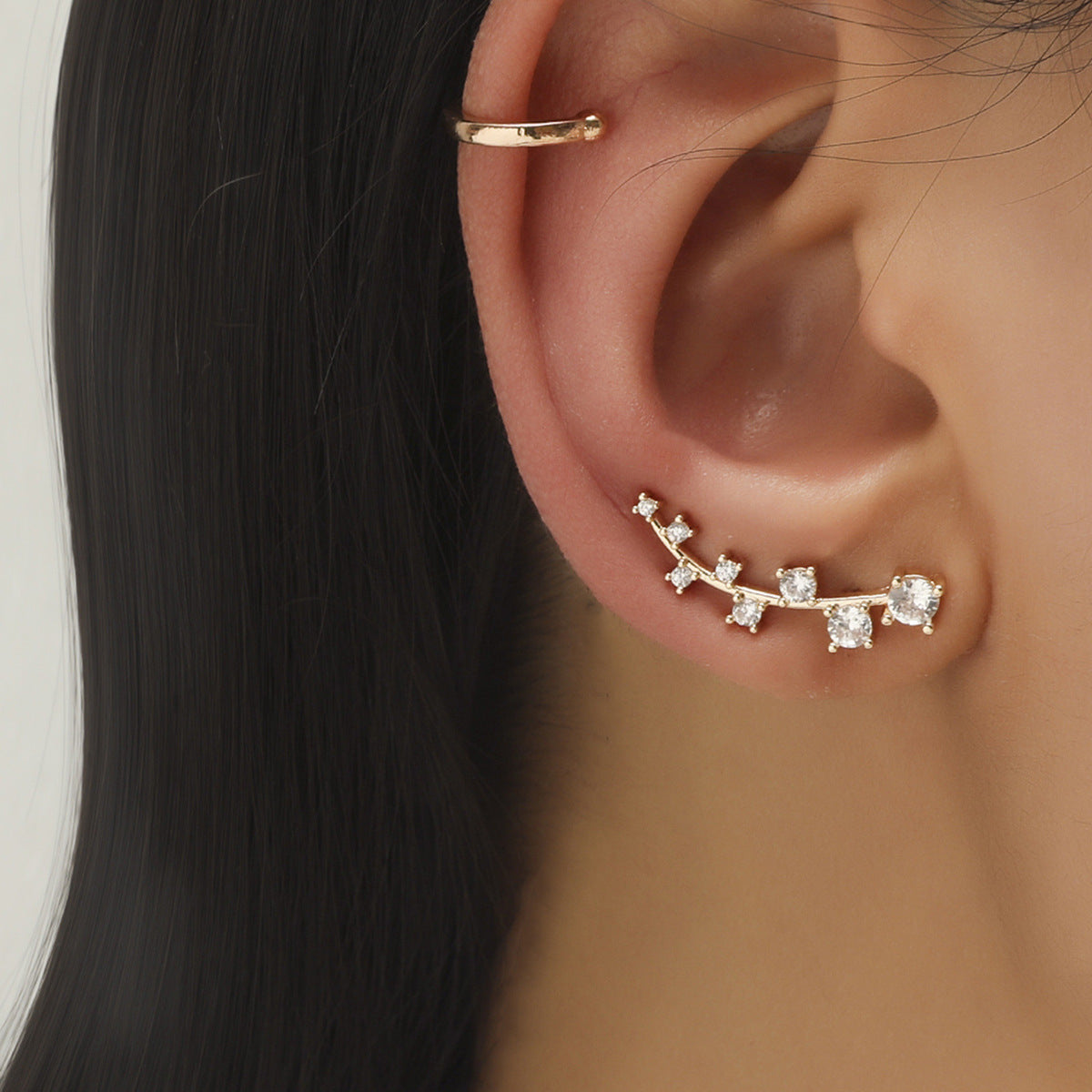 Star Leaf Flower Pearl Zircon Stud Earrings for One Ear