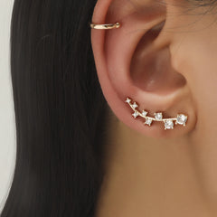 Star Leaf Flower Pearl Zircon Stud Earrings for One Ear