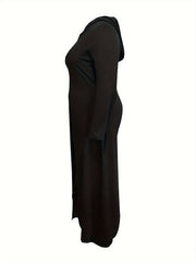  Solid Long Sleeve Hooded Tunic Top & Pants Set