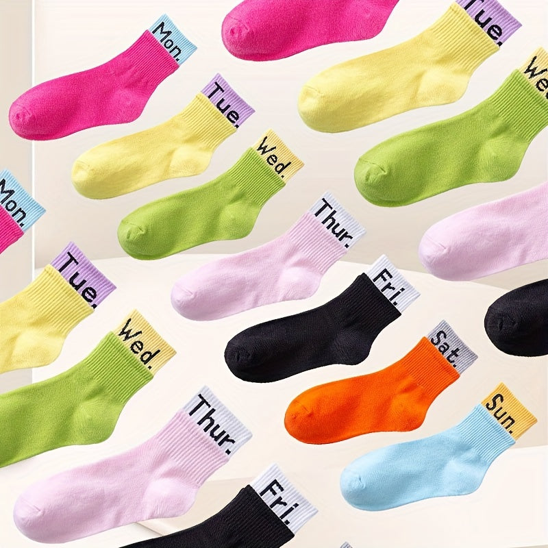 Colorblock Pairs Letter Print Socks Comfy & Breathable Women's Stockings