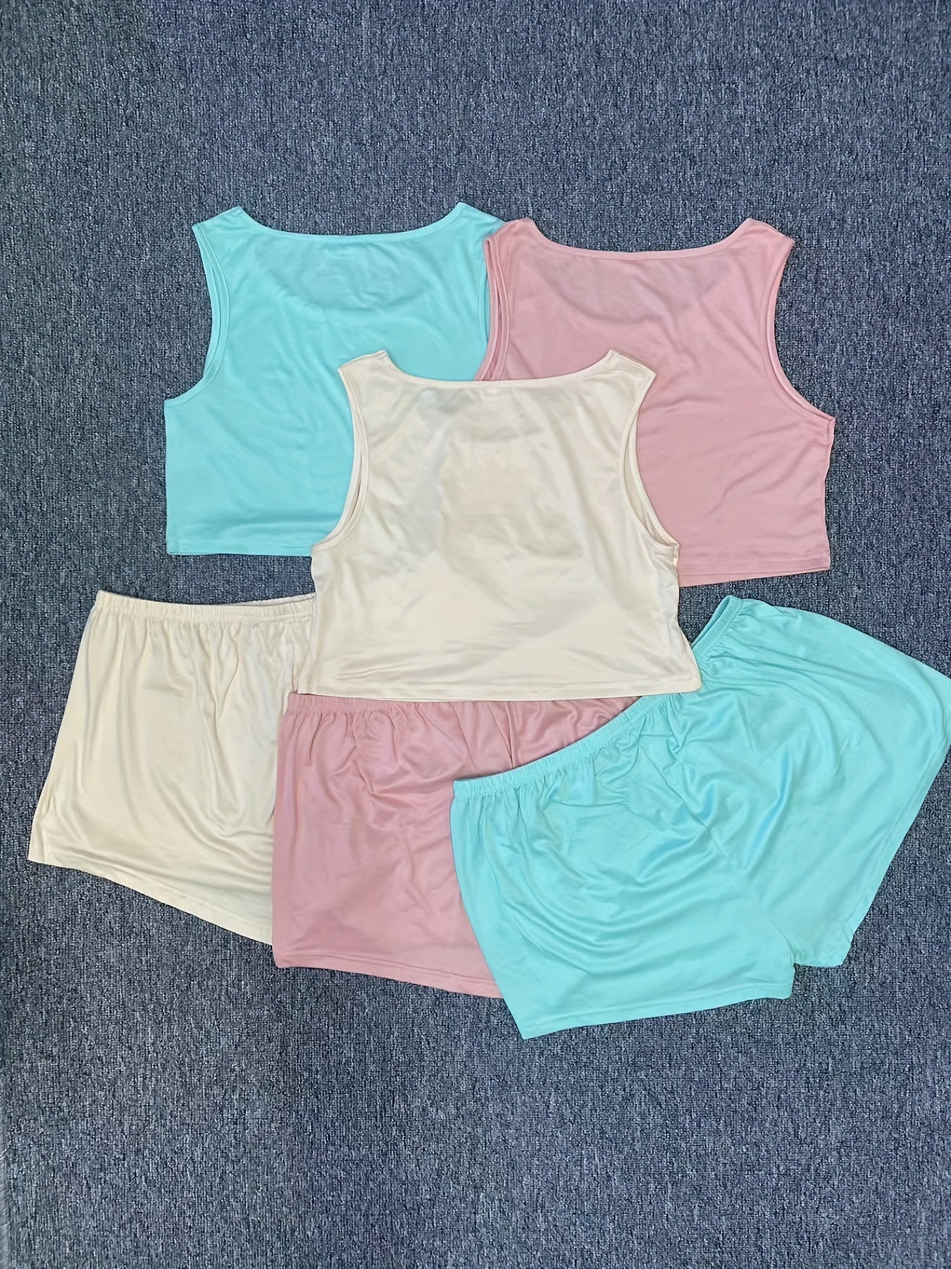 6 Pack Plus Size Lounge Set Solid Tank Top & Shorts Pajama