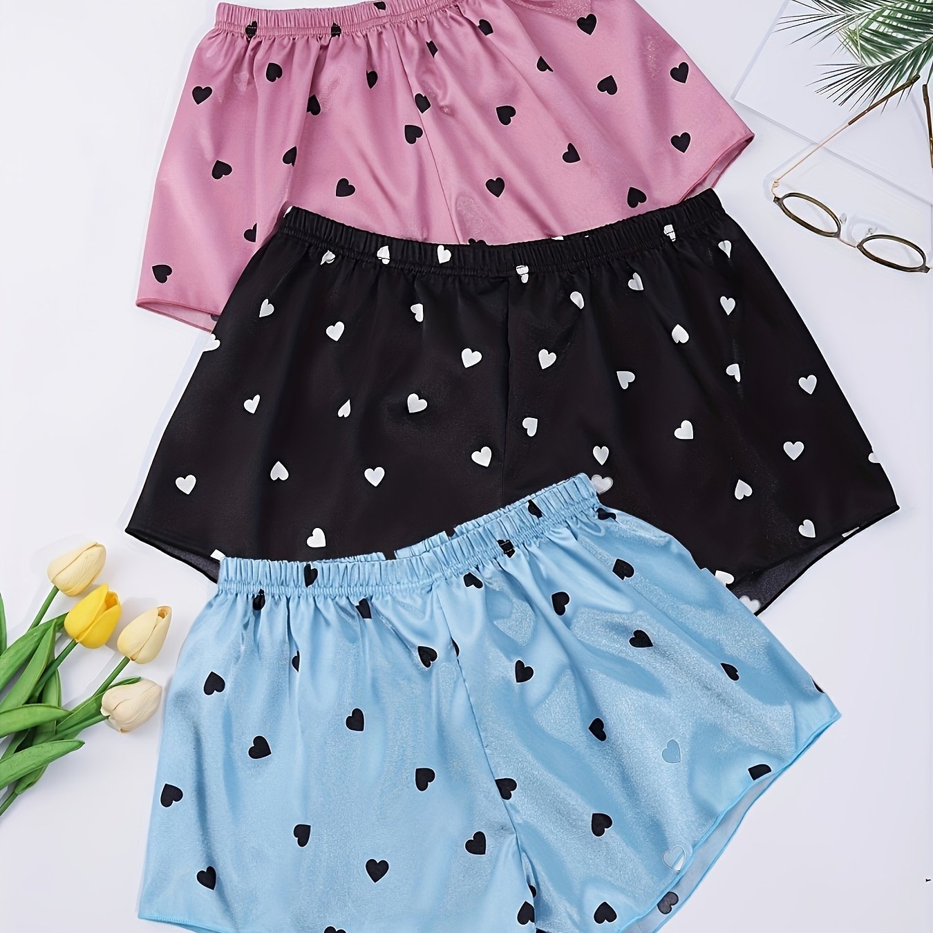 3 Pack Plus Size Pajama Bottoms Set Women's Plus Silk Lounge Shorts