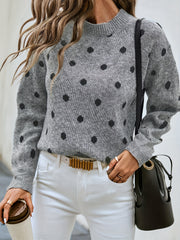  Dot Print Long Sleeve Sweater Round Neck Jumper