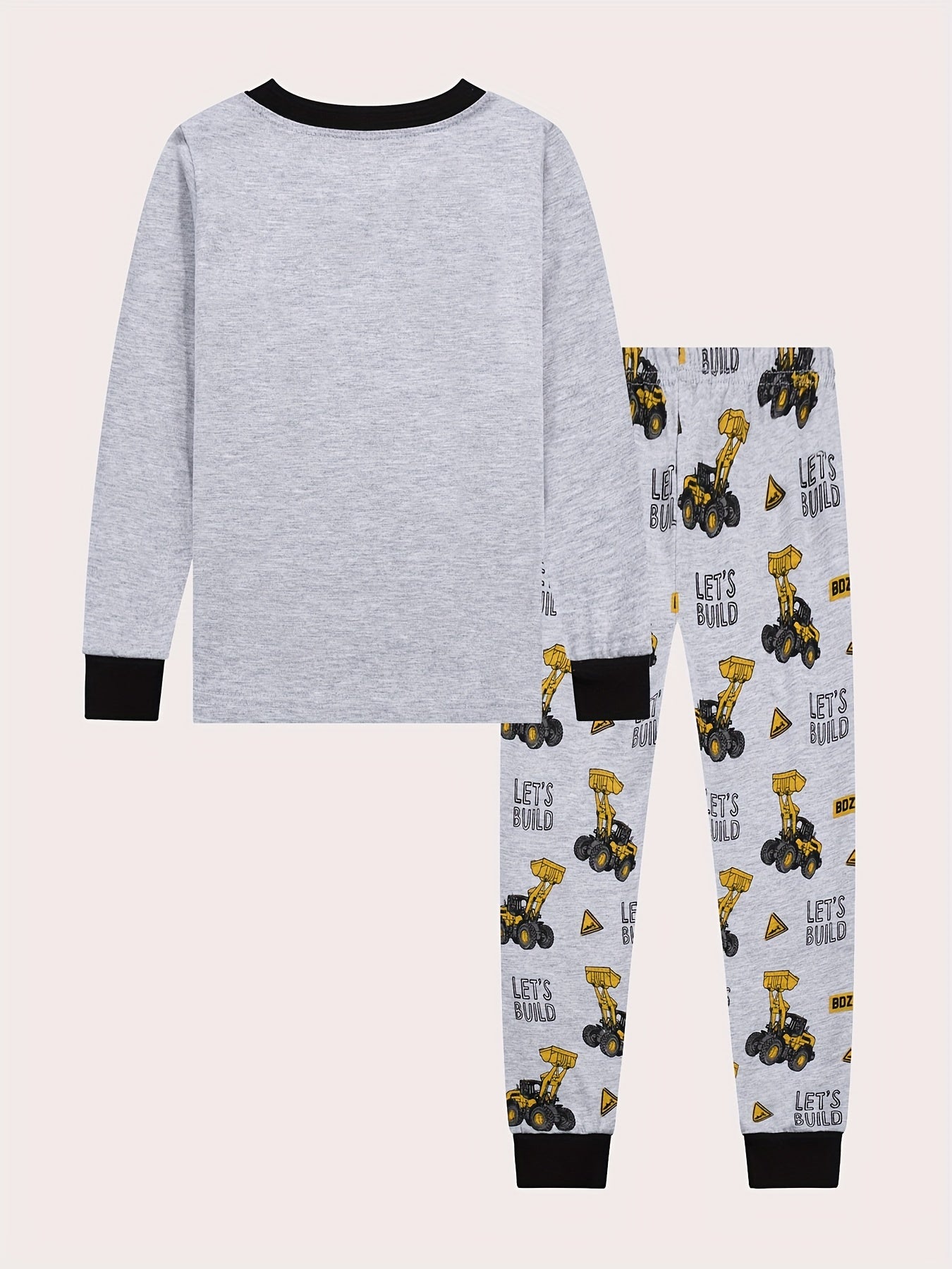 Excavator Pattern Kid's Pajamas 2pcs Long Sleeve Top & Pants Set