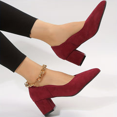 Women's Chunky Heels Point Toe Work Shoes Dress Pumps