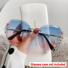 Rhinestone Rimless Sunglasses UV400 Gradient Glasses