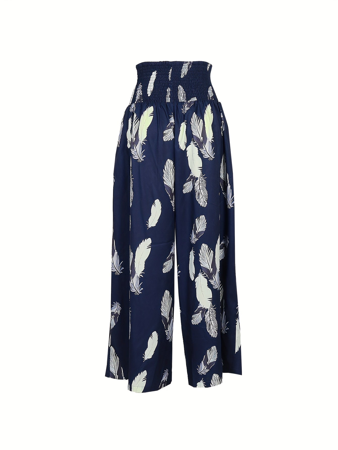  Feather Print Wide Leg Trousers