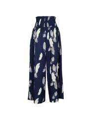  Feather Print Wide Leg Trousers
